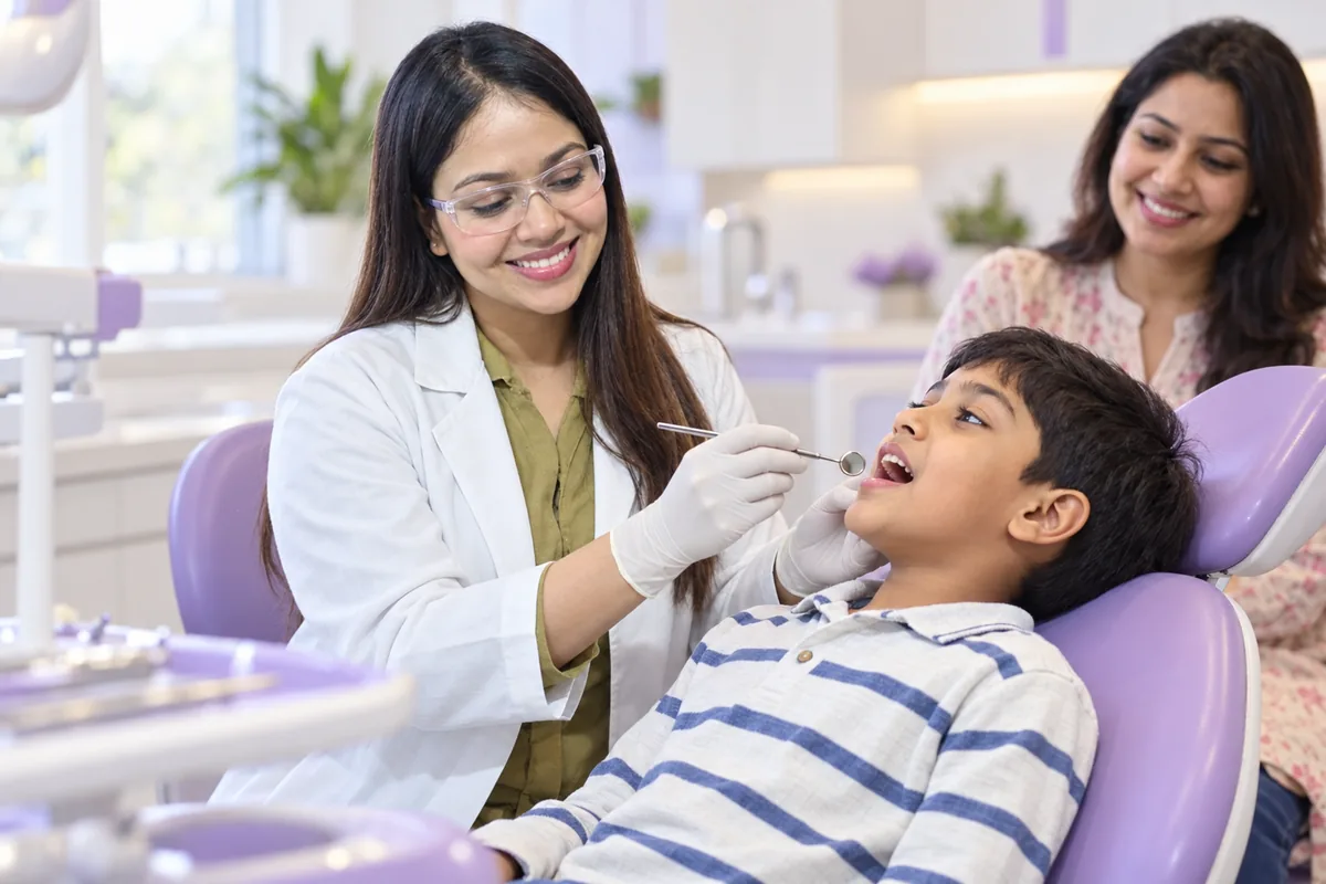 Healthy baby teeth and child-friendly dentistry illustration